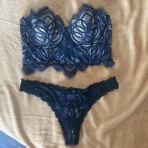 NEW Victoria’s Secret Dream Angels Black Lace Strapless Bustier & Thong Set